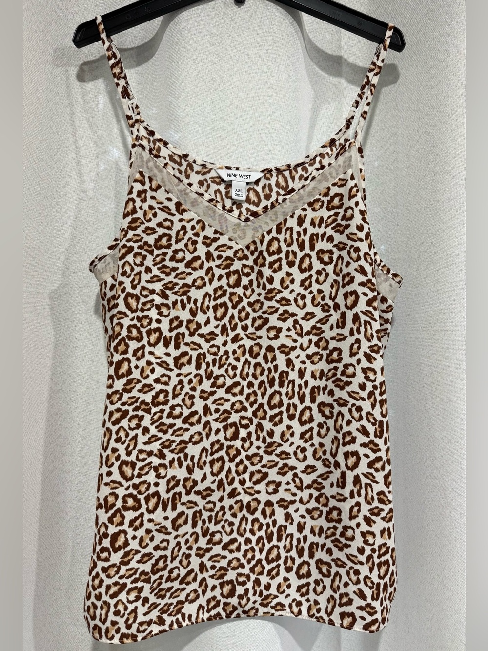 Nine West Leopard Print V Neck Silky Layering Camisole Tank Top Blouse XXL